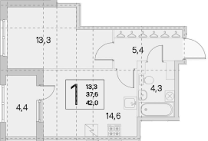 1-комнатная квартира 37.6 м², 3/5 эт., ЖК «ЮгТаун. Олимпийские кварталы»